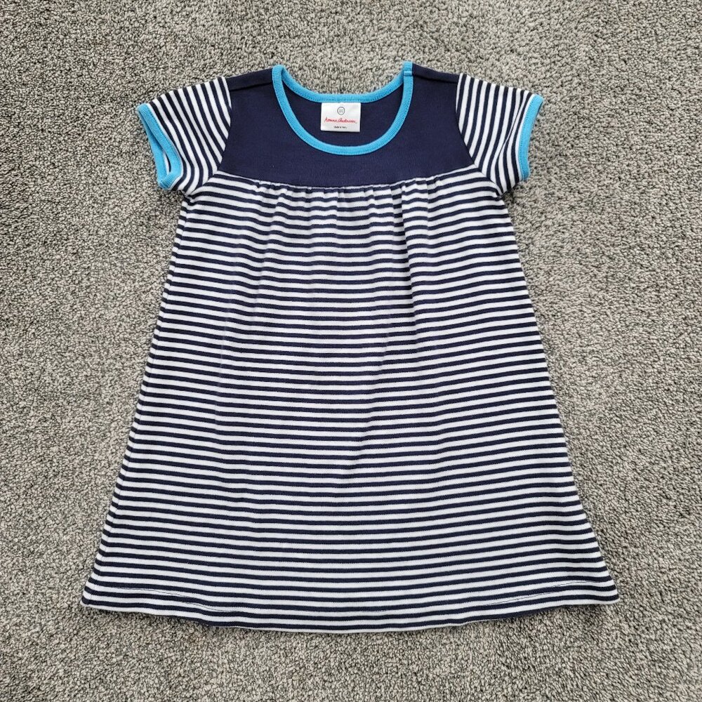 Hanna Anderson Blue White Striped Dress 110 / 5T